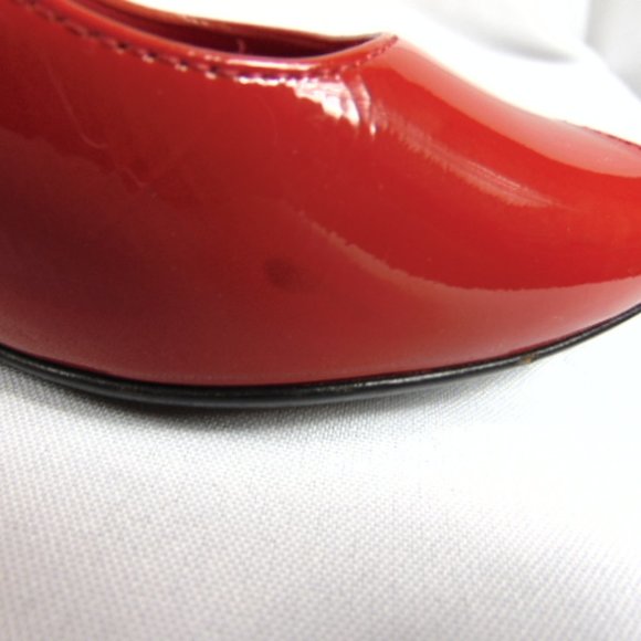 GUCCI Red Patent Leather Peep-Toe Wedge Heels Size 39.5 US 9 - Picture 8 of 15